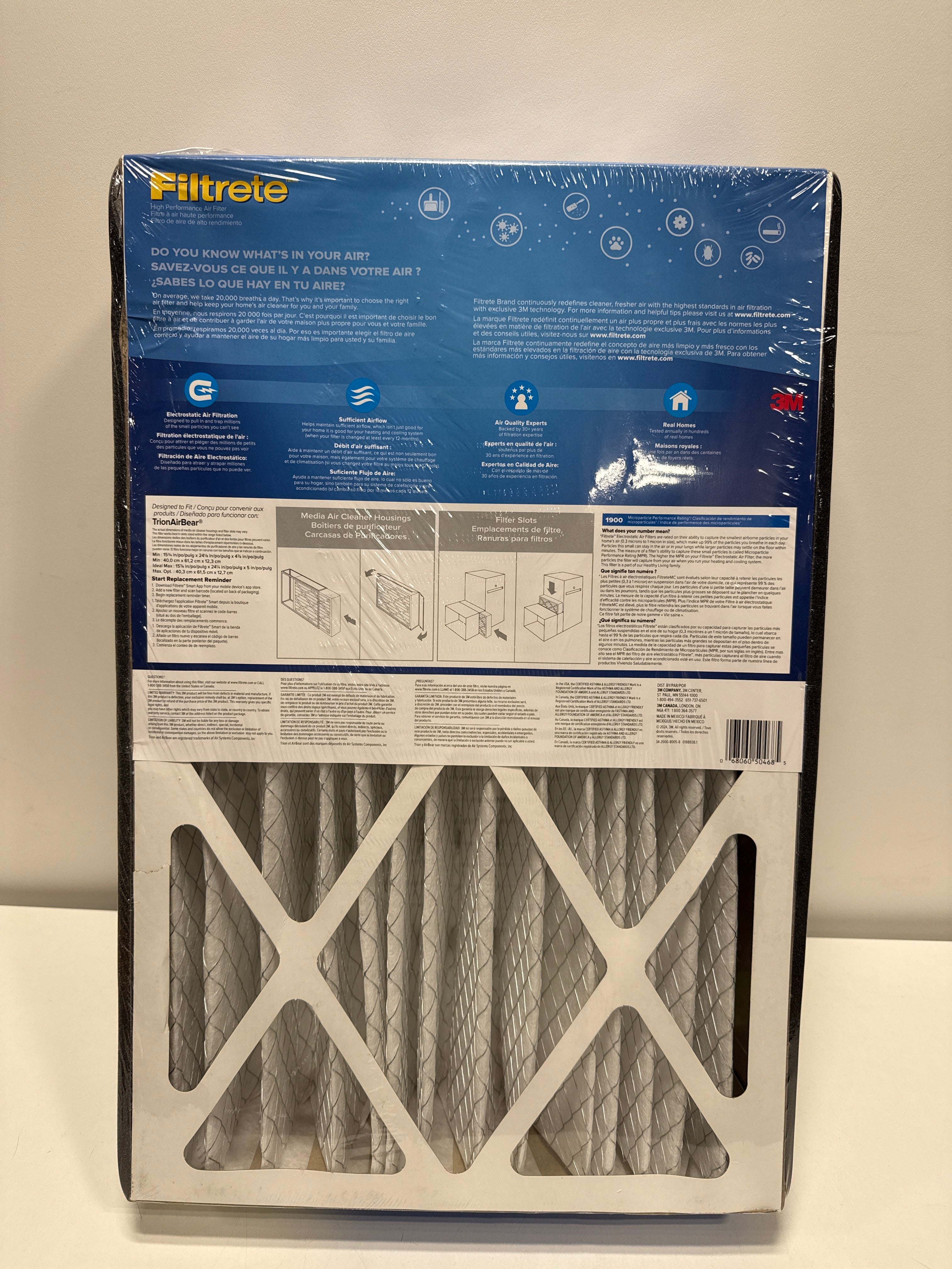 Filtrete Air Filter 5” MPR 1900 MERV 13 Premium Allergen Bacteria and Virus Filter Electrostatic Air Cleaning Deep