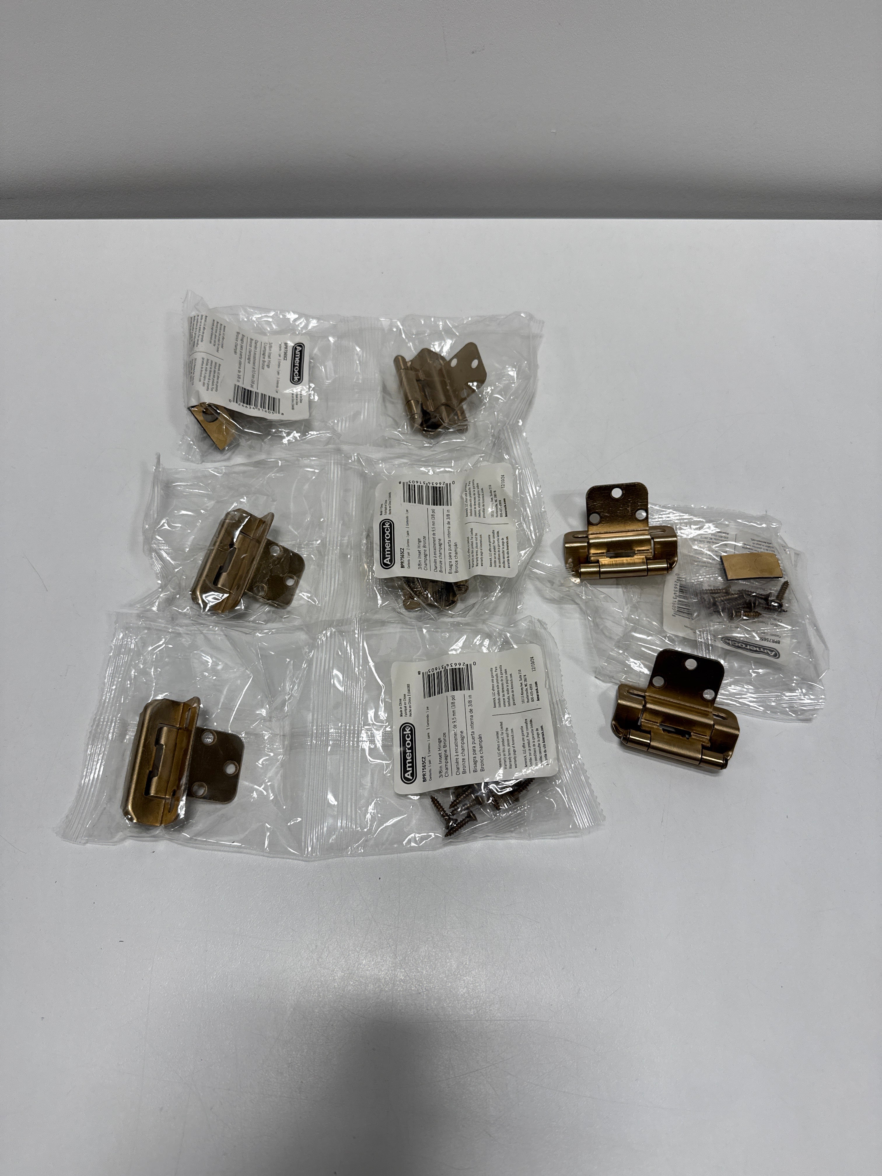 8 x Champagne Bronze 3/8 in (10 Mm) Inset Self Closing, Partial Wrap Cabinet Hinge