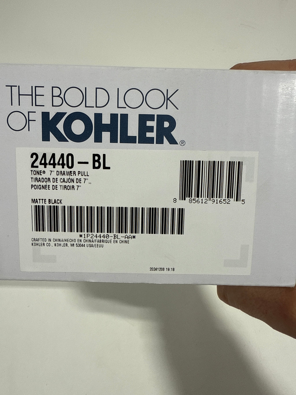Kohler K-24440 Tone 7-5/8 Inch Handle Cabinet Pull Matte Black - *Tools Hardware & Misc