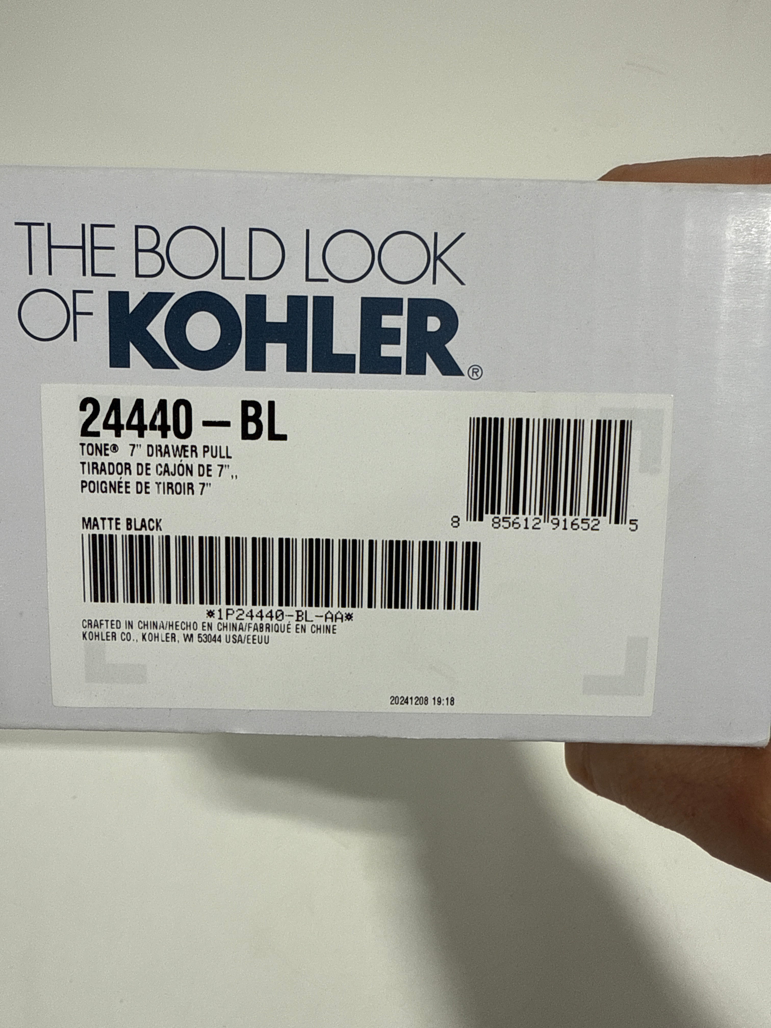 Kohler K-24440 Tone 7-5/8 Inch Handle Cabinet Pull Matte Black - *Tools Hardware & Misc