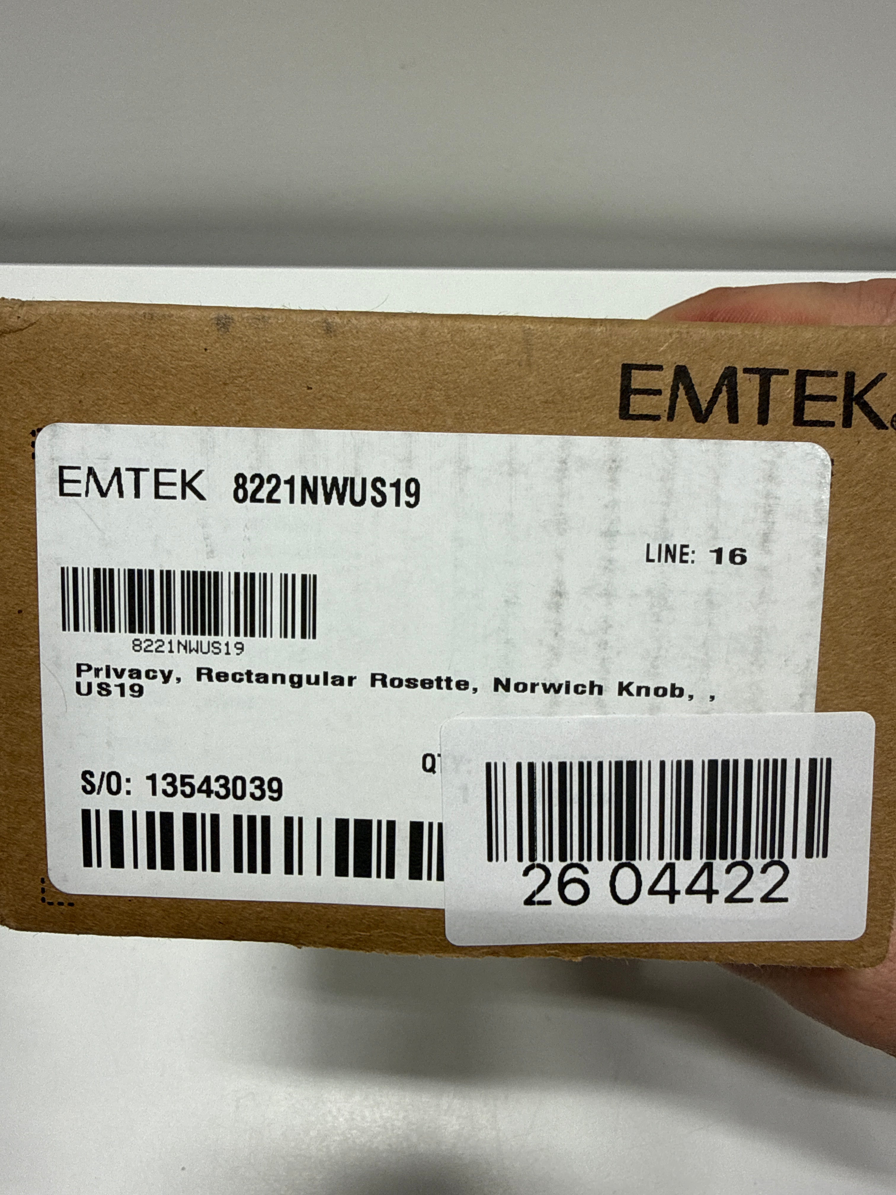 Emtek Privacy Set, Rectangular Rosette, Norwich Knob, Flat Black US19