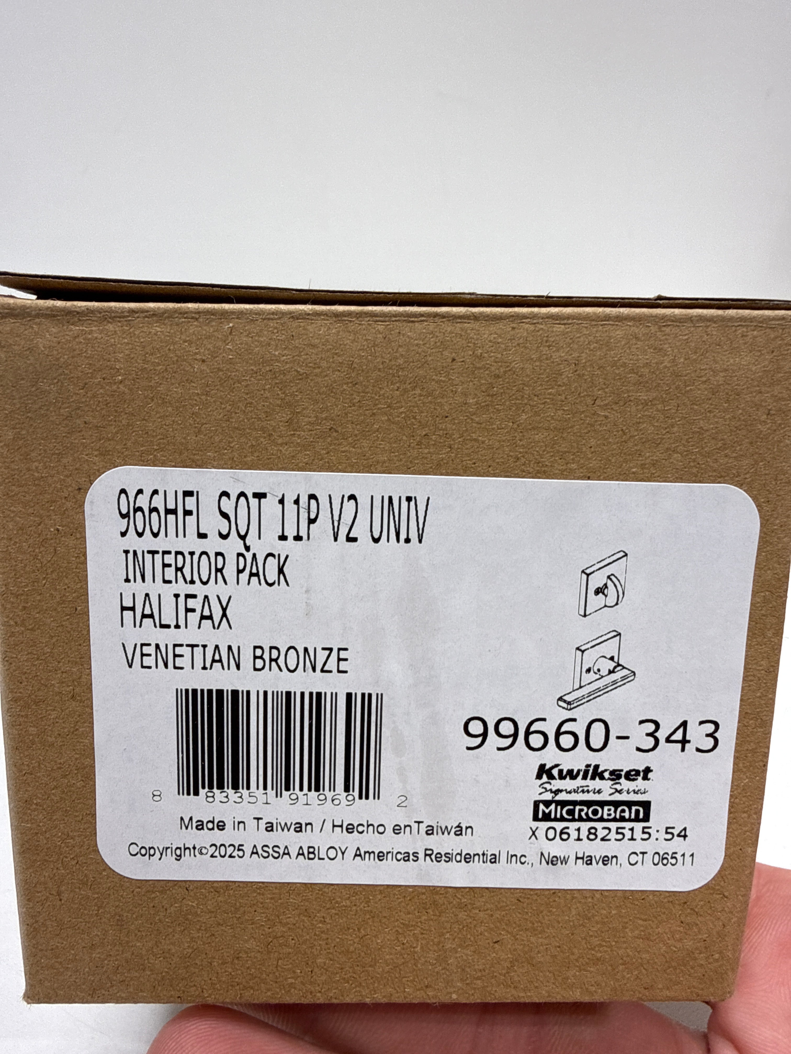 Kwikset 966HFLSQT.UNIV Halifax Lever Single Cylinder Interior Pack with Square Rose for Handlesets Venetian Bronze
