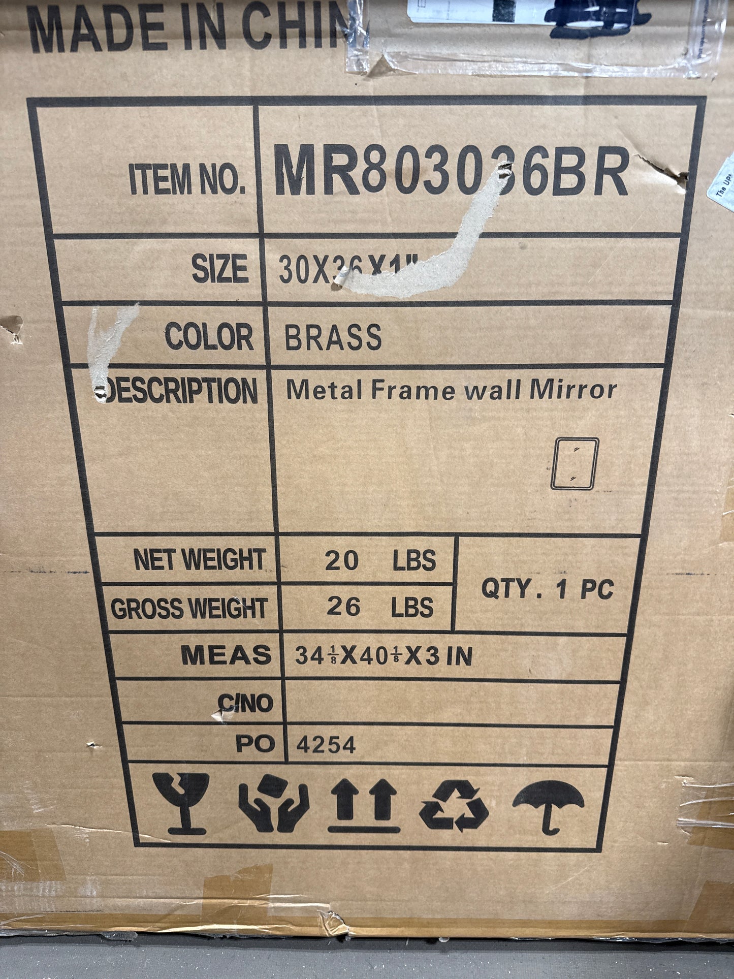 Elegant Decor Evermore 30x36 Soft Corner Metal Rectangular Mirror in Brass