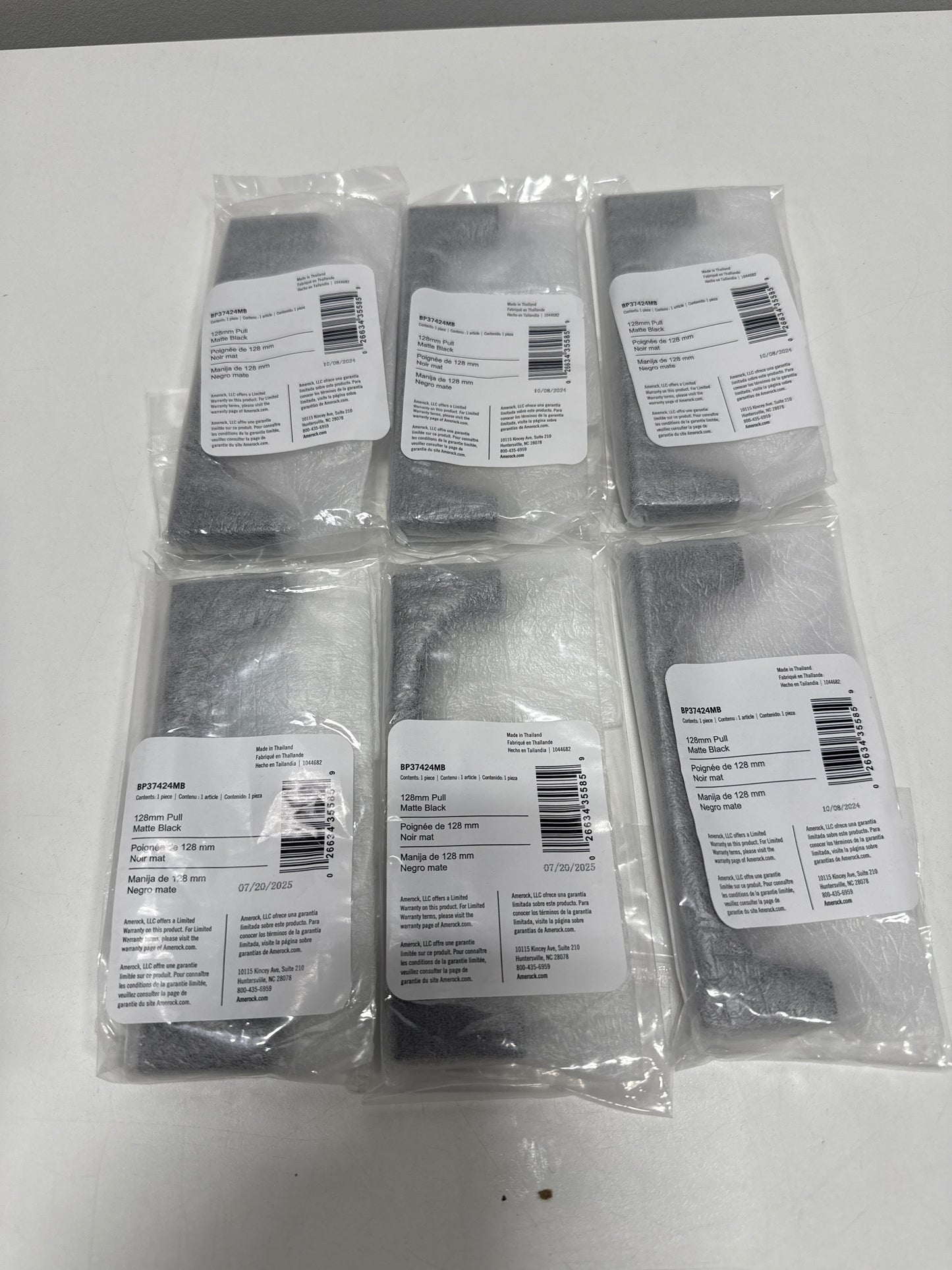 6 x Amerock Merced 5-1/16 Inch (128mm) Center-to-Center Matte Black Cabinet Pull