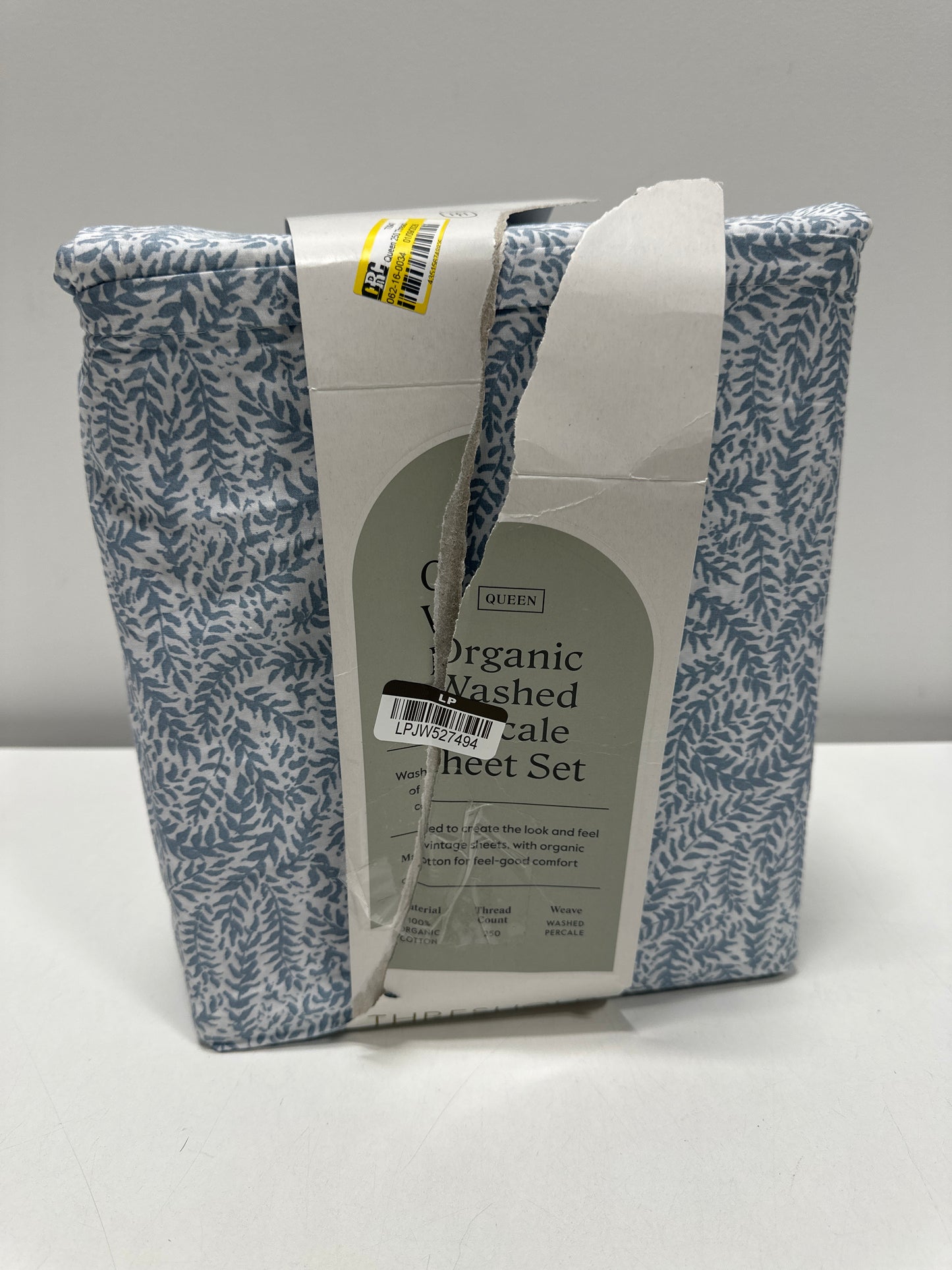 Queen 250 Thread Count Organic Percale Sheet Set Blue Floral - Threshold™: GOTS & OEKO-TEX Certified Includes 4pc