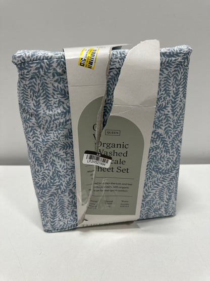 Queen 250 Thread Count Organic Percale Sheet Set Blue Floral - Threshold™: GOTS & OEKO-TEX Certified Includes 4pc