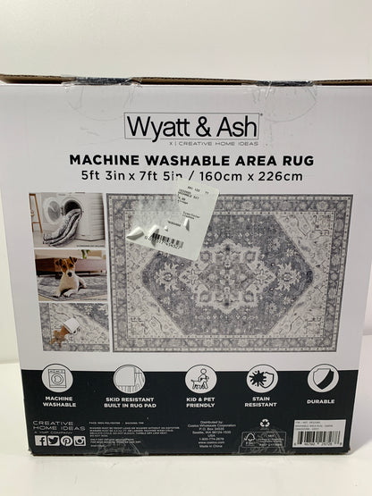 Wyatt & Ash Washable Area Rug, Aliyah 3ft x 5ft - Grey