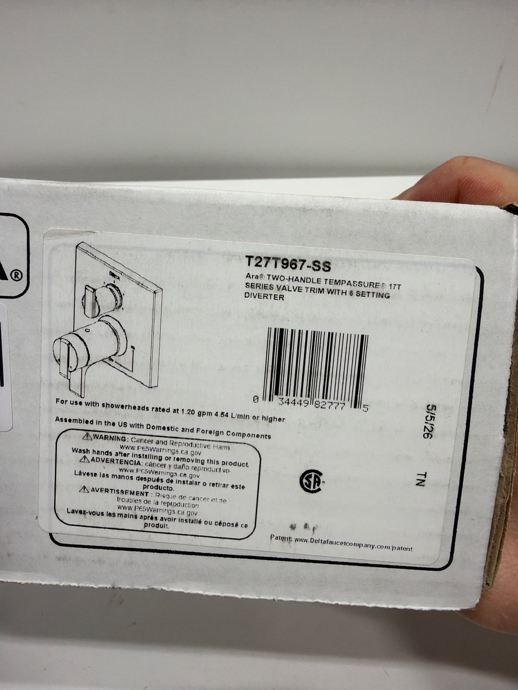 Delta T27T967 Ara 17T Series Thermostatic Valve Trim with Integrated Volume Control and 6 Function Diverter for Three Shower Applications