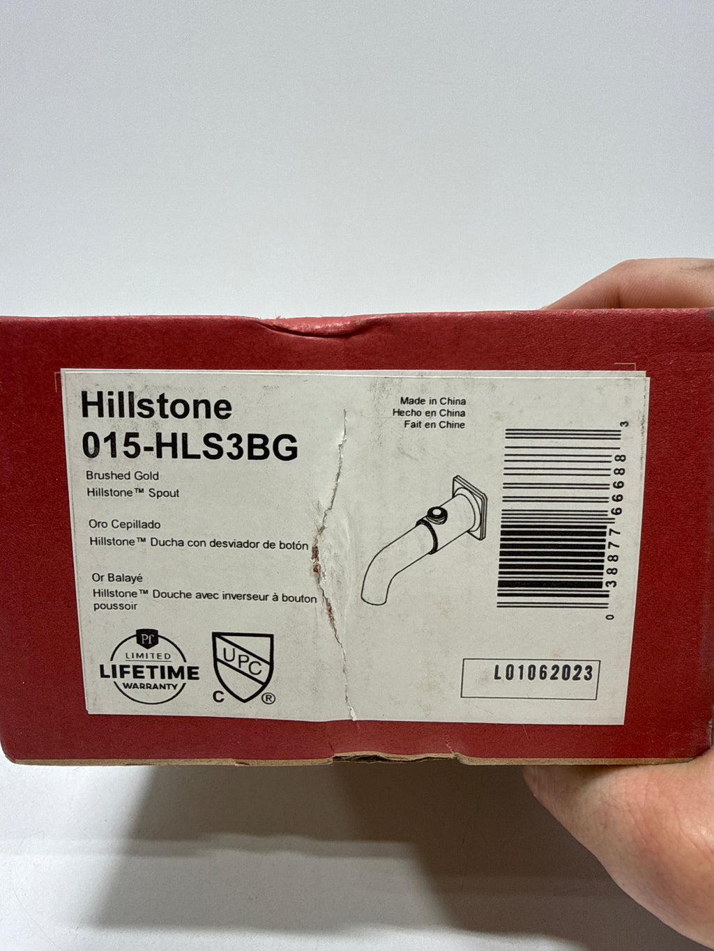 Pfister 015-HLS3 Hillstone 8-3/8" Push Button Integrated Diverter Tub Spout - Brushed Gold