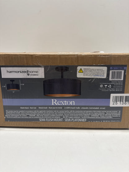 Rexton 13 in. 2-Light 60-Watt Modern Matte Black Semi- Flush Mount with Matte Black and Gold Metal Shade - *Lighting &