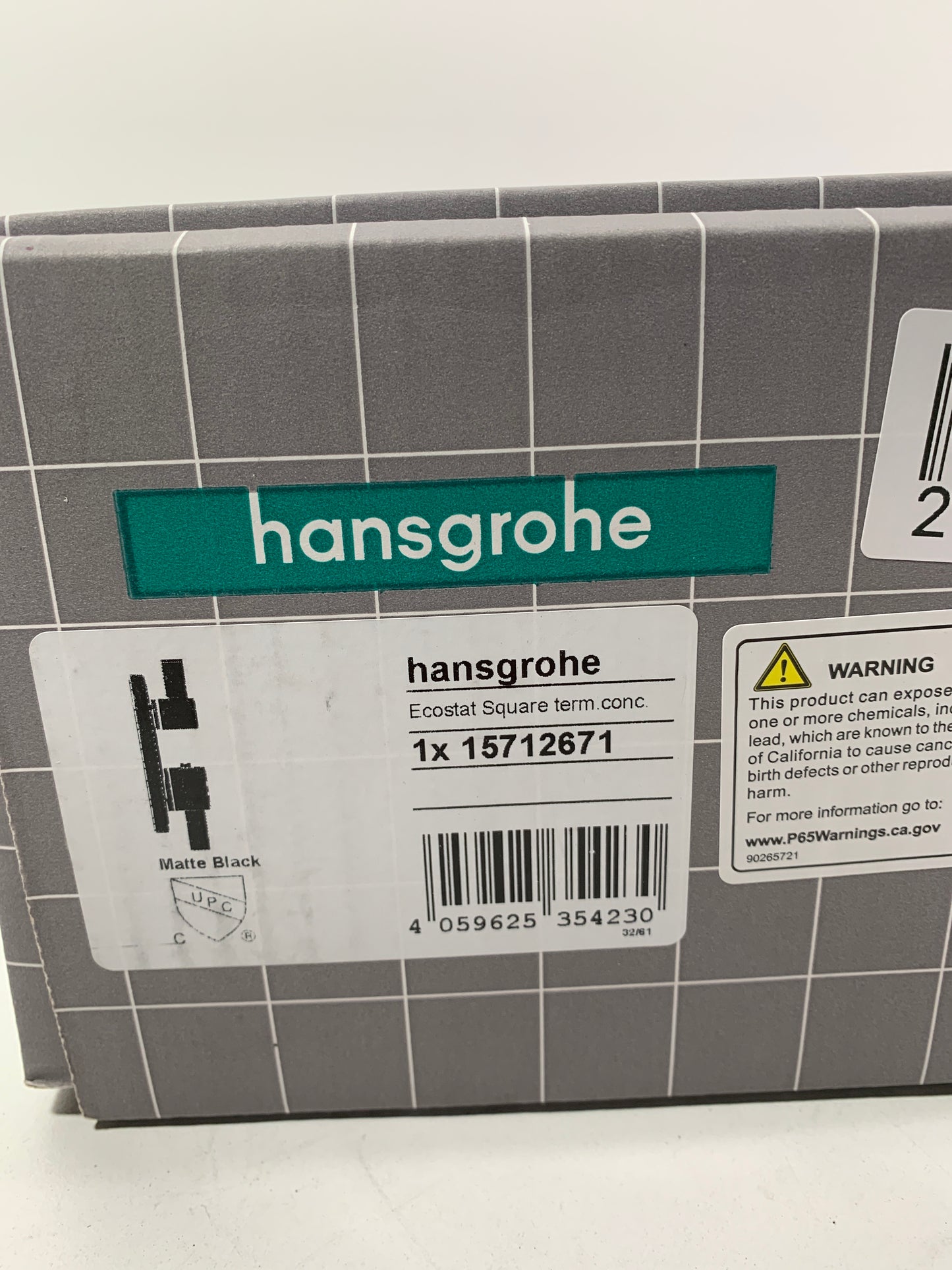 Hansgrohe 15712 Ecostat Square Thermostatic Valve Trim Only with Integrate Volume Control for 1 Distinct Function - Less Rough in Matte Black Showers