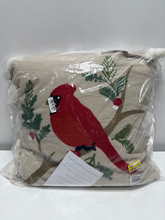 Thatch Home Joy Birds by Levtex Home - Decorative Pillow (18x18in.) - Cardinal - Red Green Brown Black White Taupe