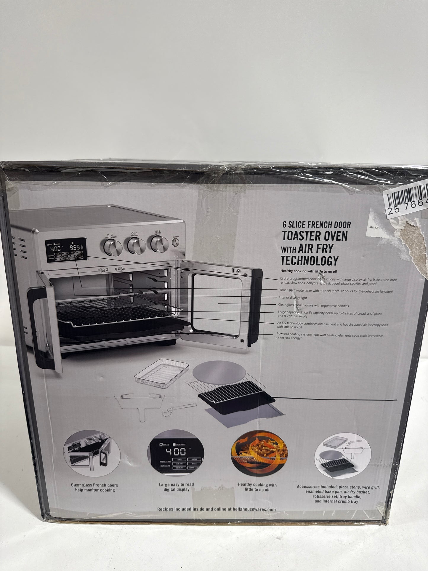 Bella PRO - 12-in-1 6-Slice Toaster Oven + 33-qt. Air Fryer with French Doors - Stainless Steel