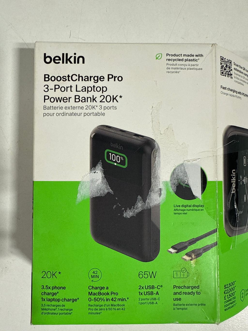 Belkin - Boost↑Charge Pro 3-Port Laptop Power Bank 20k Portable Charger 65W for MacBook iPhone Nintendo Switch 2 & More