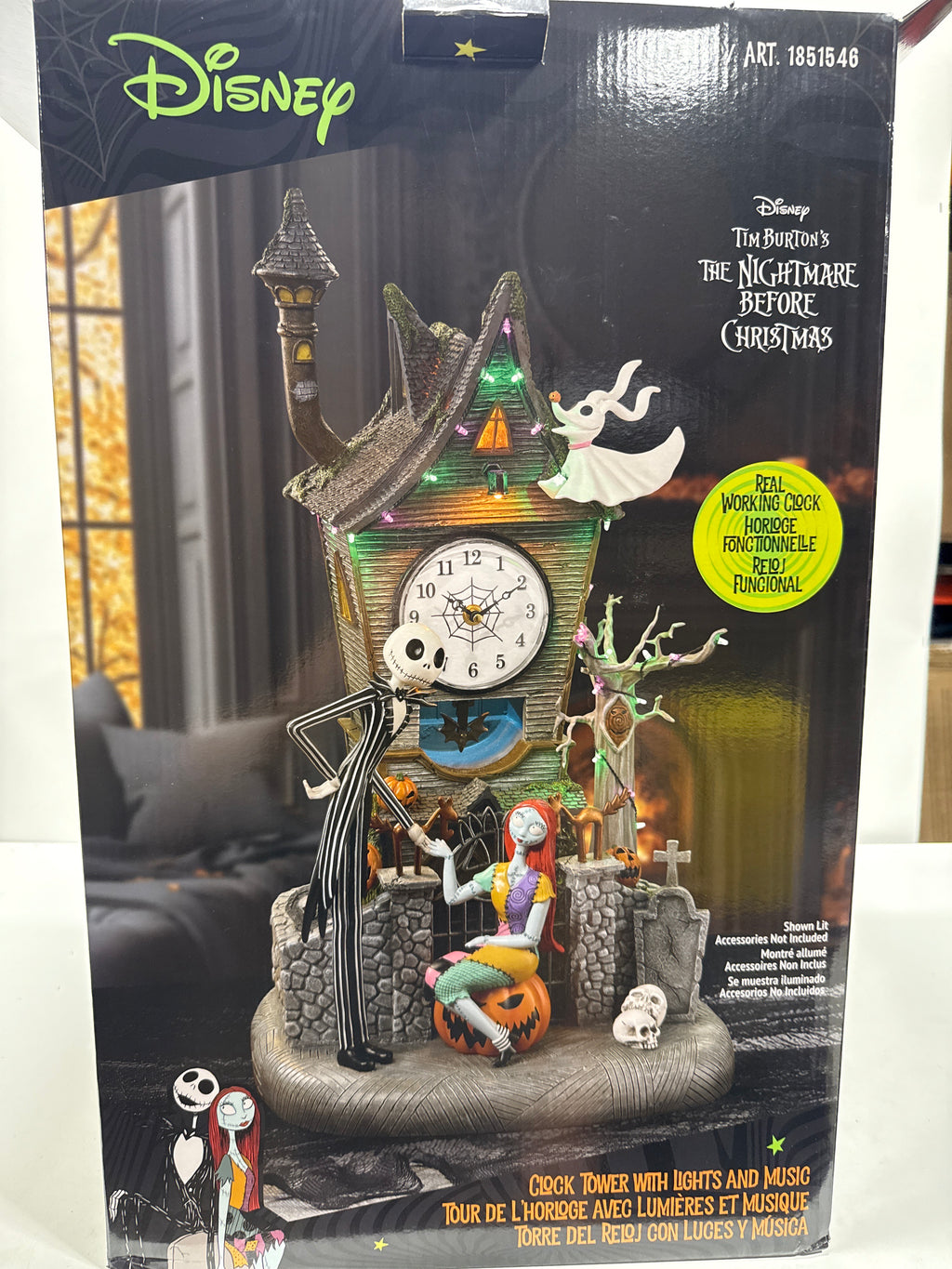 Damaged Disney Nightmare Before Christmas 22" Animated Clock Tower with LED and Music