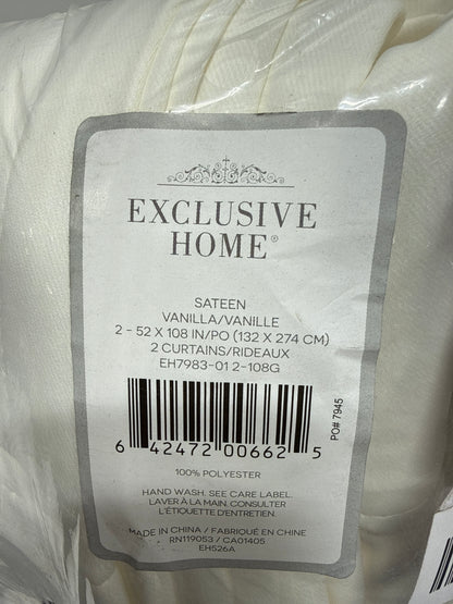 EXCLUSIVE HOME Sateen Twill Woven Room Darkening Blackout Grommet Top Curtain Panel Pair, 52"x108", Vanilla