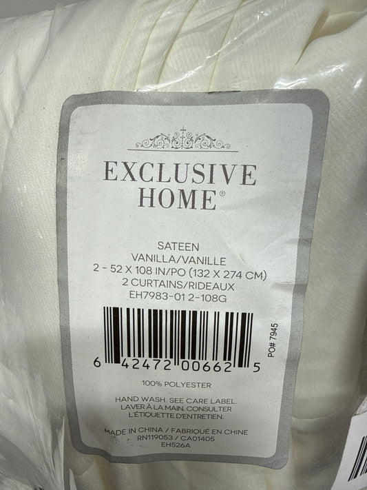 EXCLUSIVE HOME Sateen Twill Woven Room Darkening Blackout Grommet Top Curtain Panel Pair, 52"x108", Vanilla