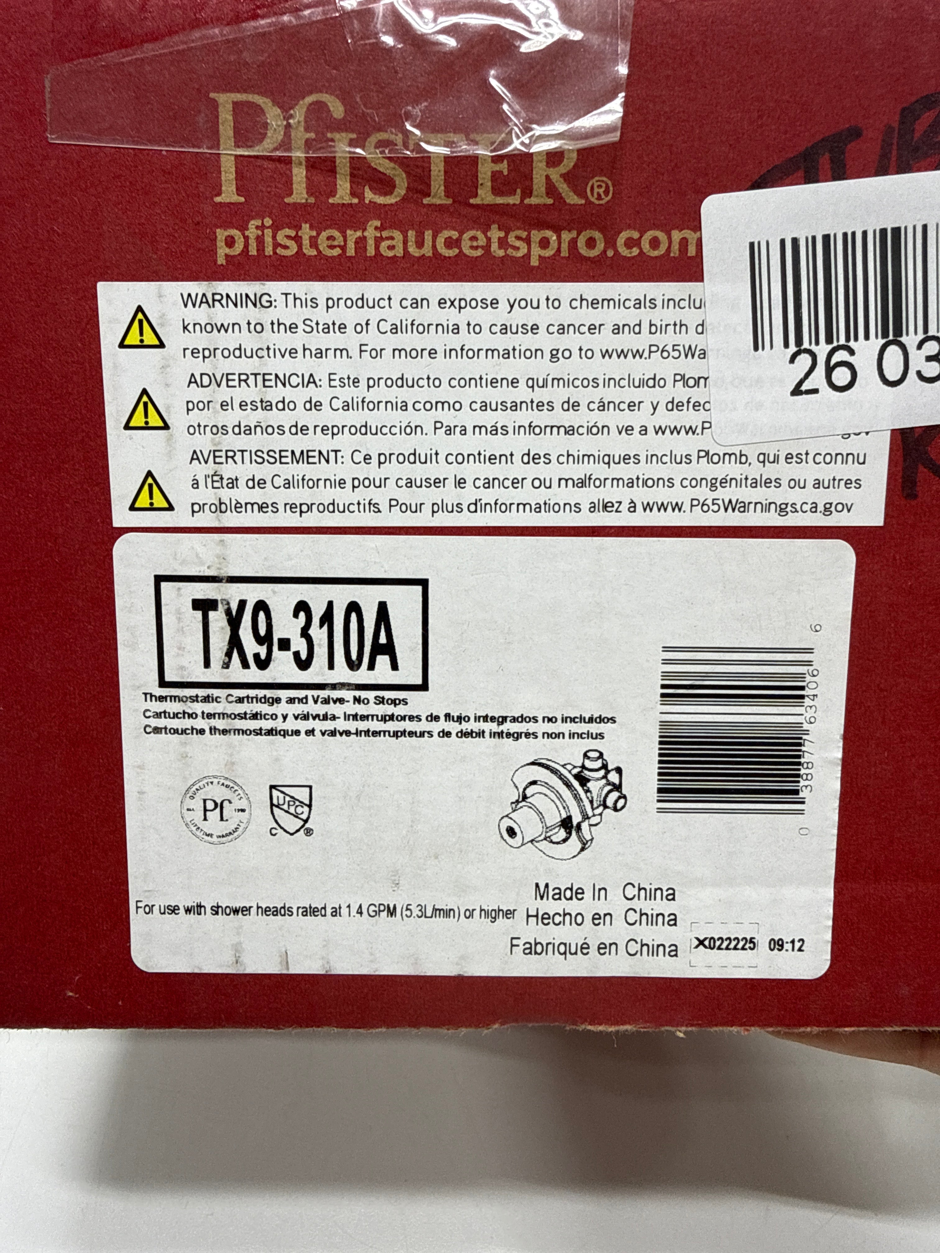 Pfister TX9-310A Tub and Shower Valve