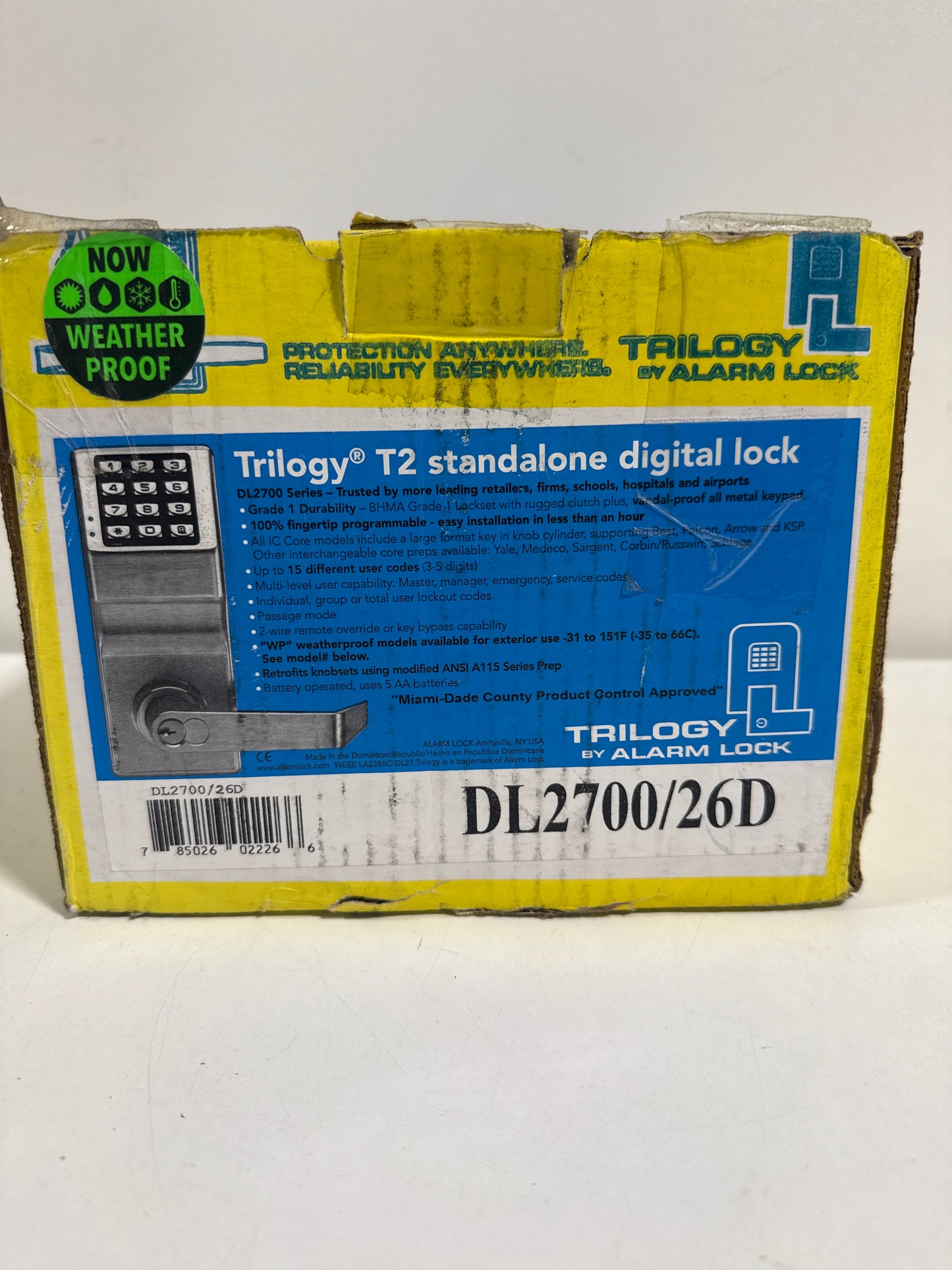 Alarm Lock DL2700 Trilogy 100 User Grade 1 Electronic Digital Keypad Lever Set Satin Chrome