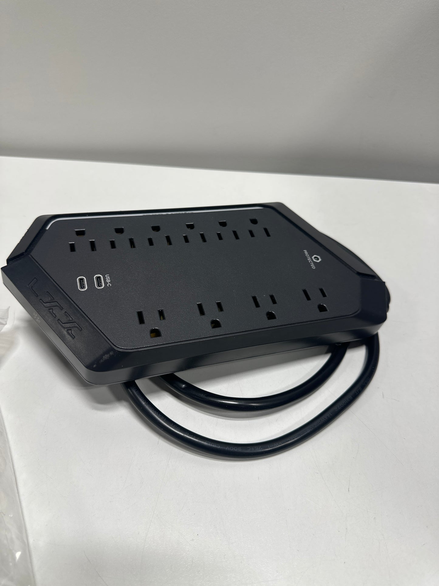 10-Outlet RGB Surge Protector with Two USB-C Charge Ports, 5 Ft Cord, 3000 Joules, Black
