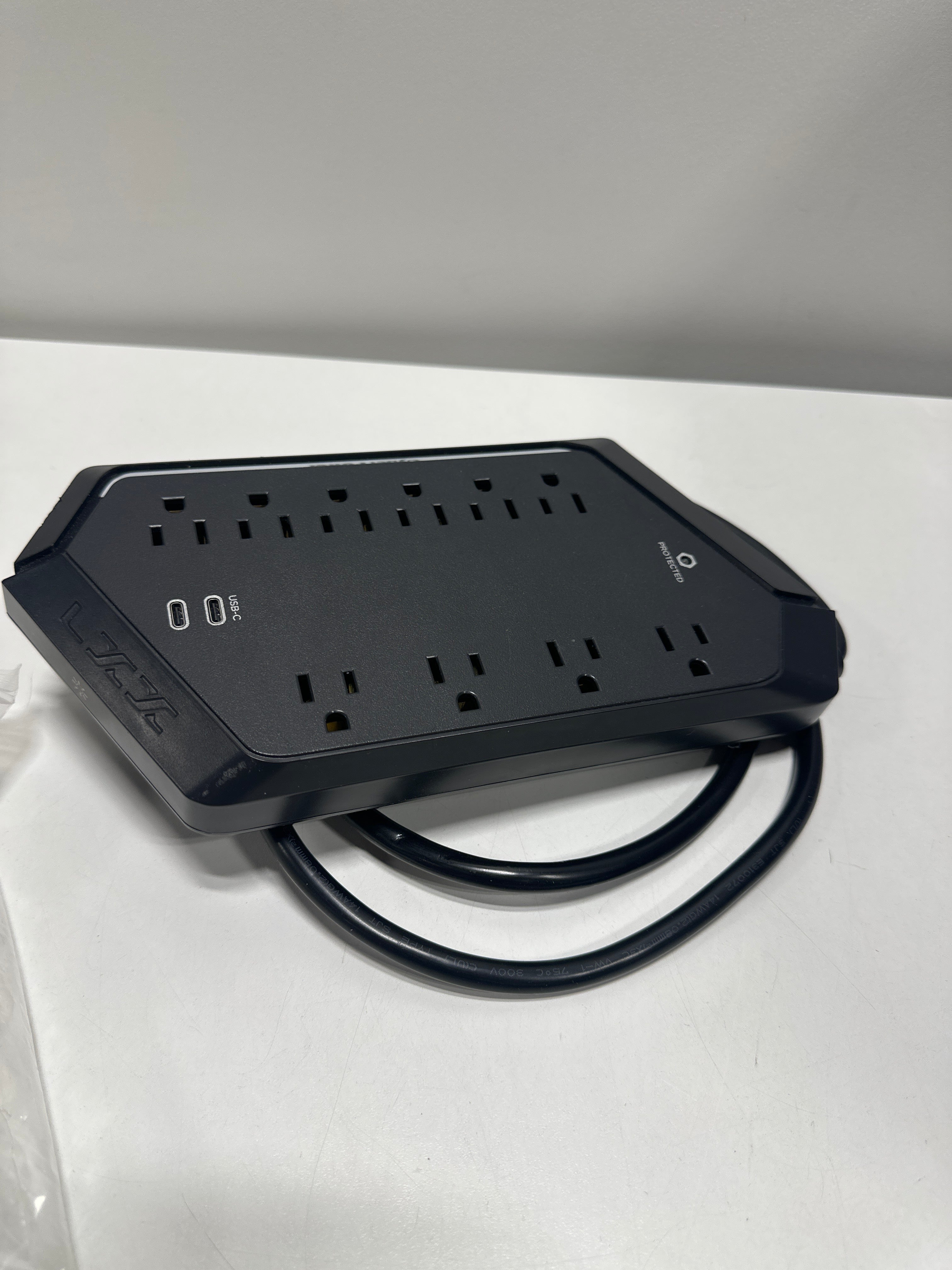 10-Outlet RGB Surge Protector with Two USB-C Charge Ports, 5 Ft Cord, 3000 Joules, Black