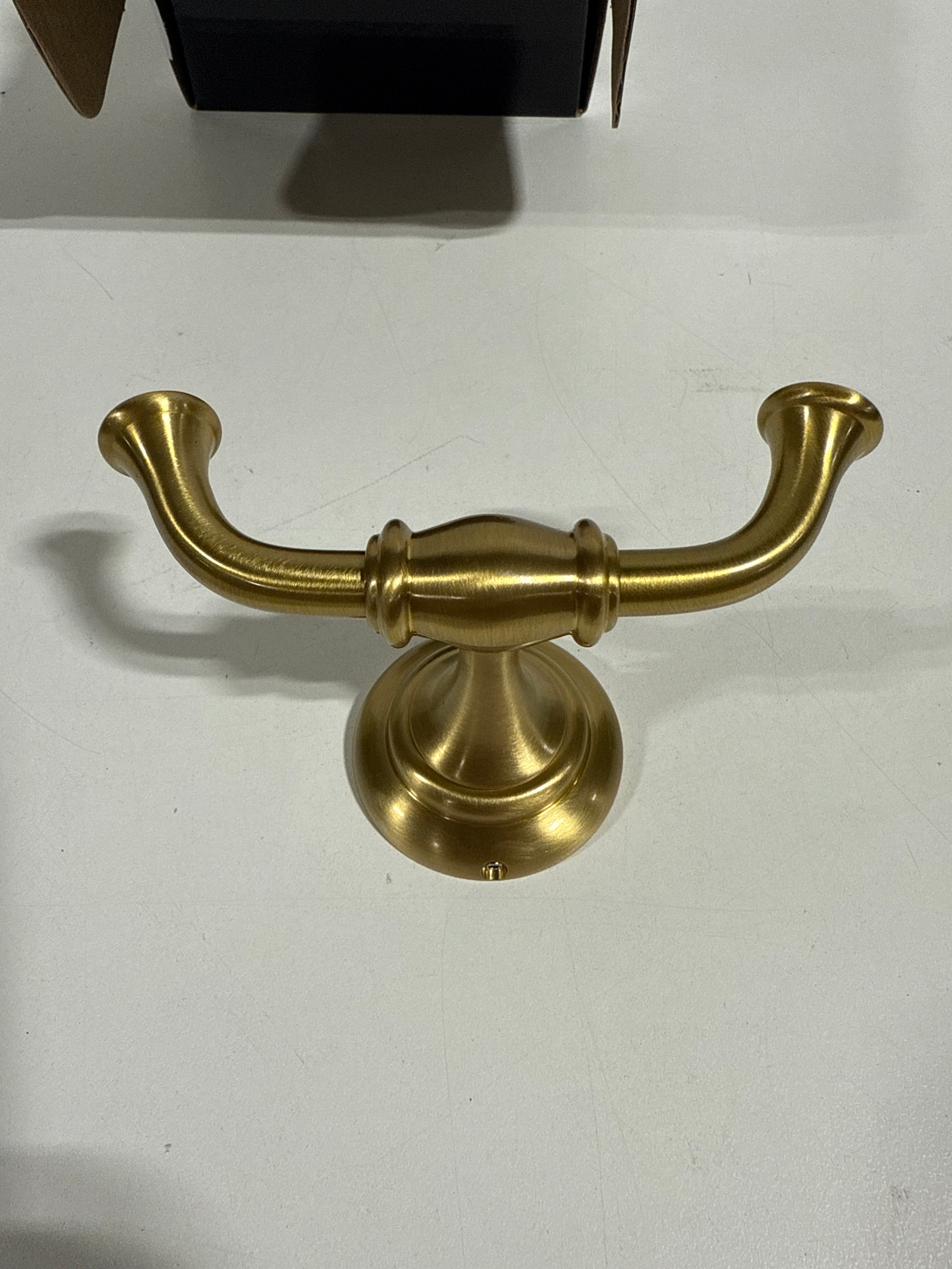 Alno A6784 Charlies 4-1/2’’ W Traditional Double Prong Solid Brass Wall Mounted Bathroom Towel Robe Hook Satin Brass