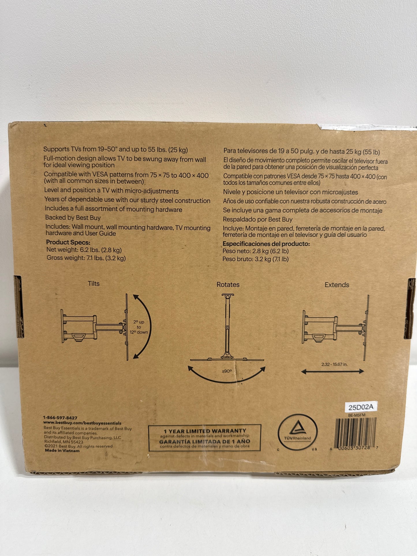 Best Buy Essentials - Full Motion TV Wall Mount for Most 19–50" TVs - Black