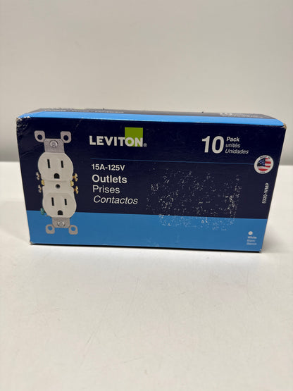 10 x Leviton M24-5320-WMP Wht Residential Grade Straight Blade Duplex Receptacle