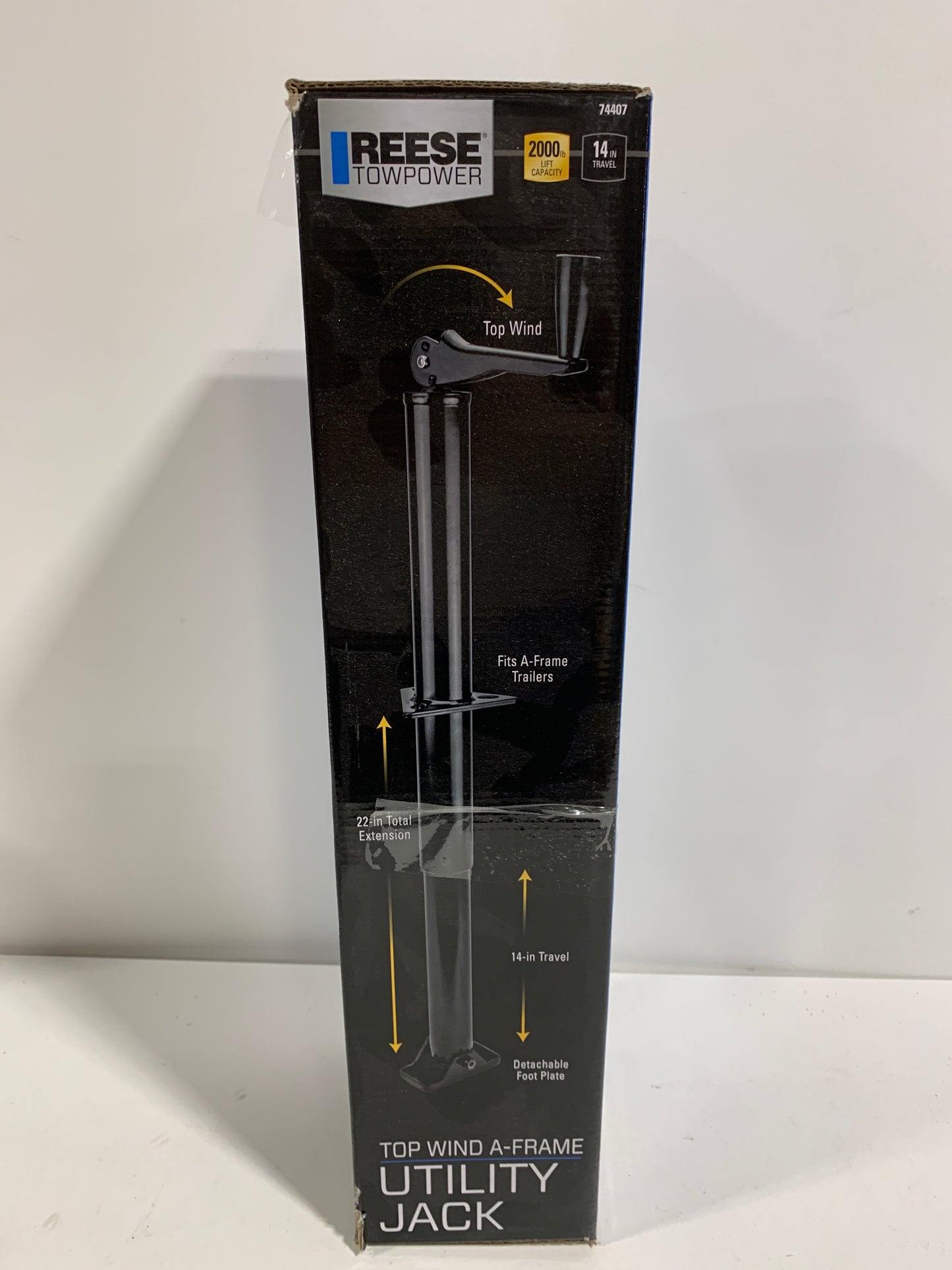 REESE Towpower 74407 Round Trailer Jack, A-Frame, 2,000 lbs. Lift Capacity, Topwind, Bolt-On, 14 Inch Travel