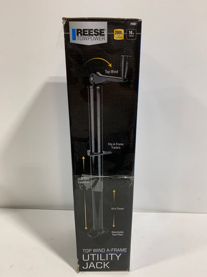 REESE Towpower 74407 Round Trailer Jack, A-Frame, 2,000 lbs. Lift Capacity, Topwind, Bolt-On, 14 Inch Travel