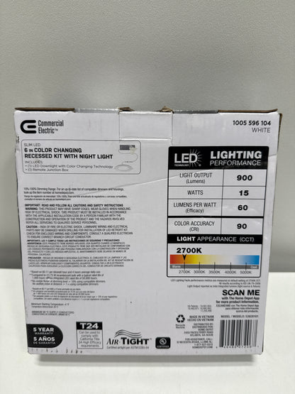 Commercial Electric 6 in. Canless Adjustable CCT Integrated LED Recessed Light Trim with Night Light 900 Lumens New Construction Remodel 53828101