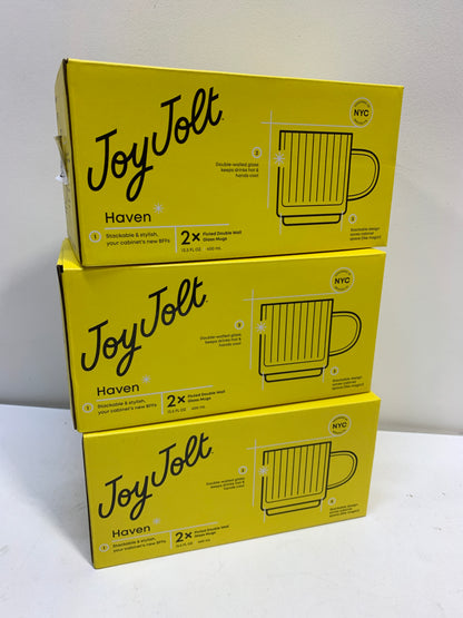 JoyJolt Haven Fluted Stackable Double Wall Glass Mugs, Set of 6 - Clear