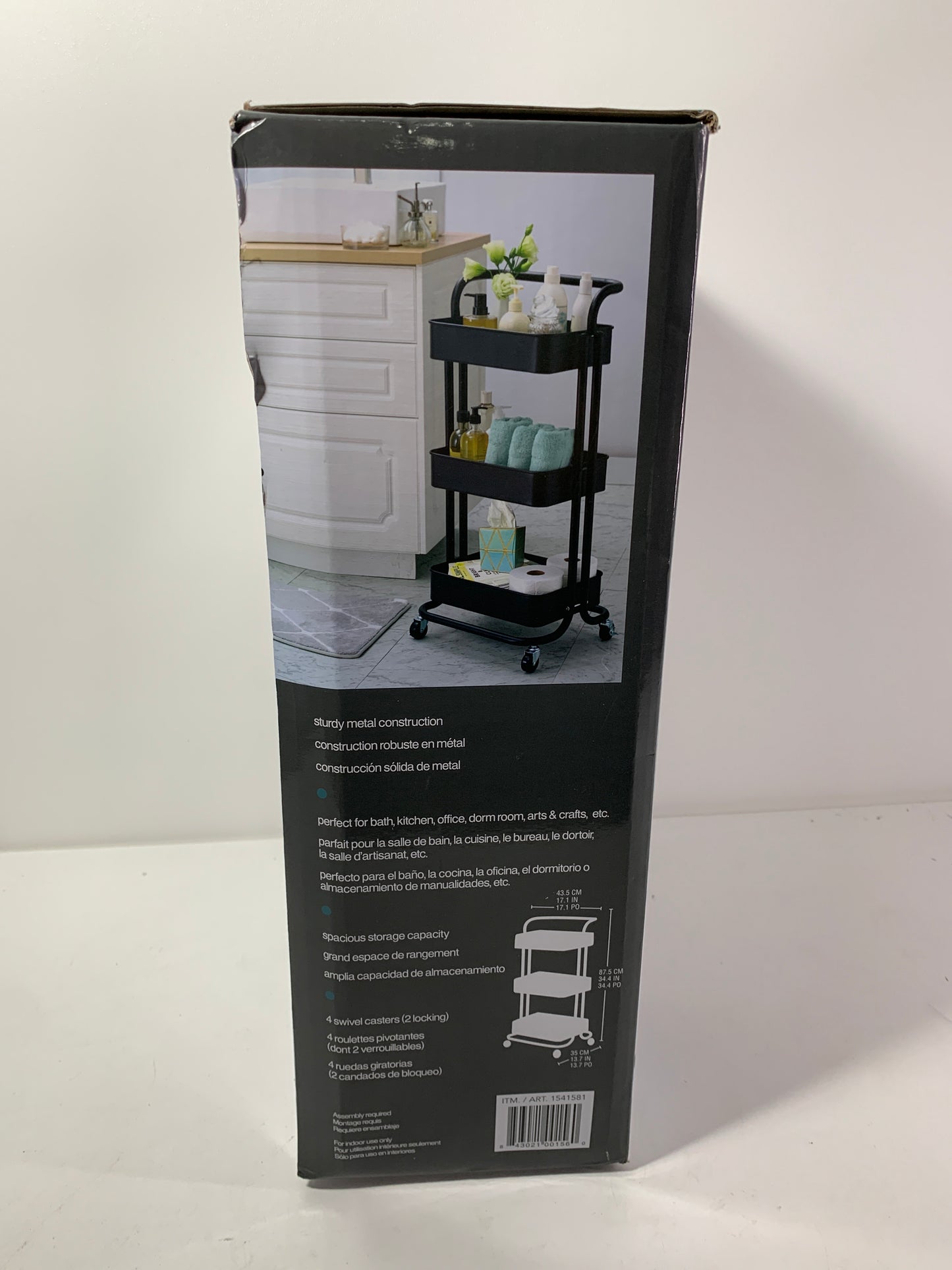 Kirkland 3 Tier Rolling Cart Black