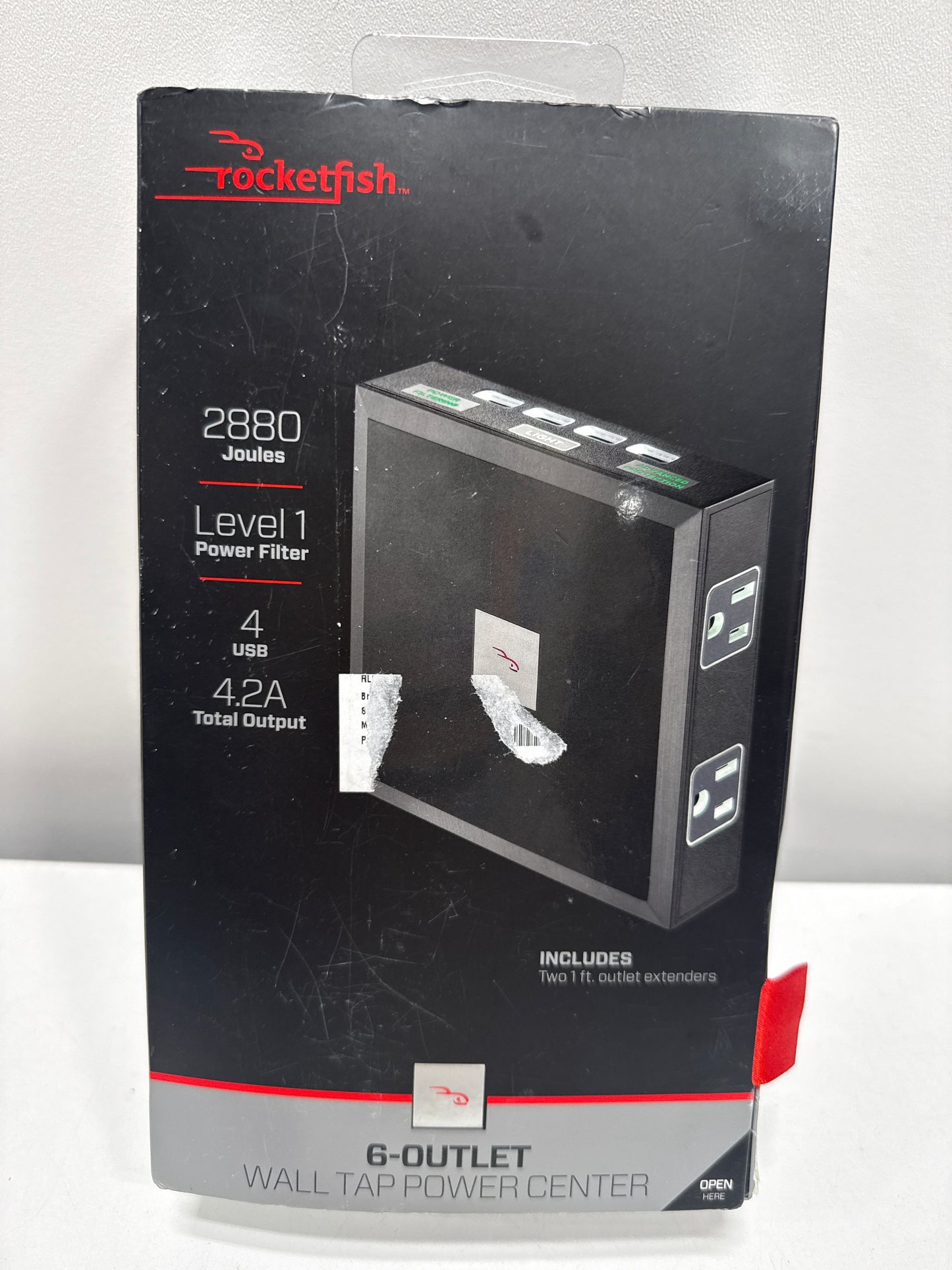 Rocketfish - Premium 6 Outlet/4 USB Wall Tap 2880 Joules Surge Protector - Black