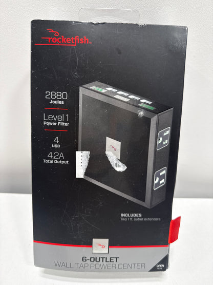 Rocketfish - Premium 6 Outlet/4 USB Wall Tap 2880 Joules Surge Protector - Black