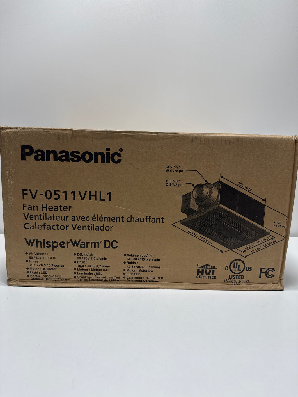 Panasonic Fv-0511vhl1 Whisperwarm Dc Bathroom Fan with Light and Heater - Simplified Ventilation and Heat - 50-80-110 Cfm