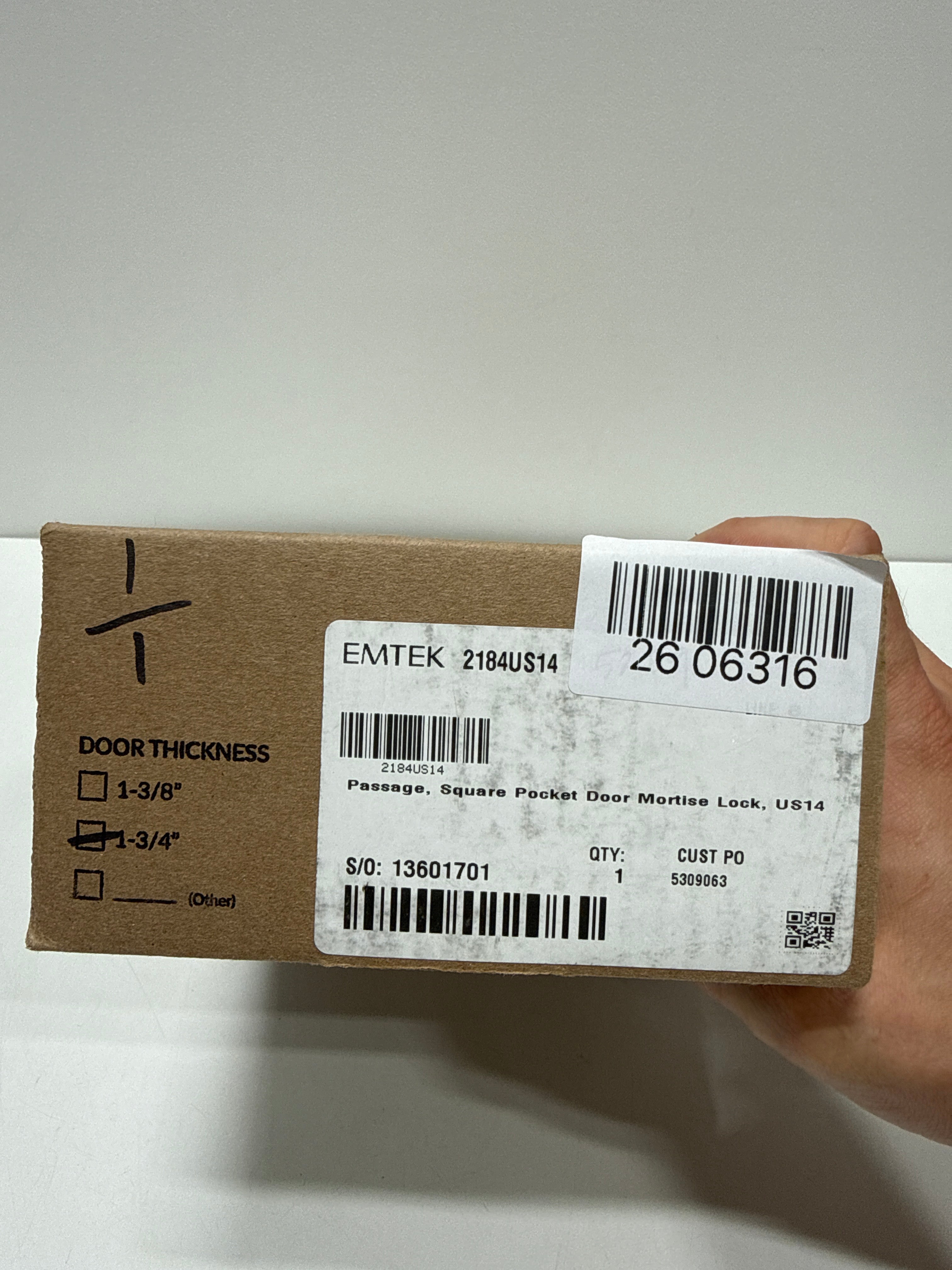 Emtek Square Passage Pocket Door Mortise Lock Model: 2184US14