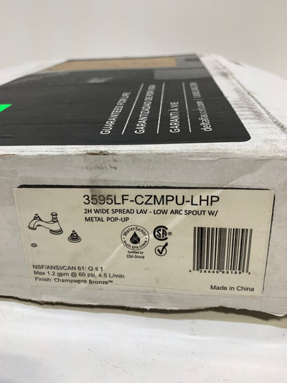 Dent Delta Cassidy Two Handle Widespread Bathroom Faucet - Low Arc Spout - Less Handles Champagne Bronze