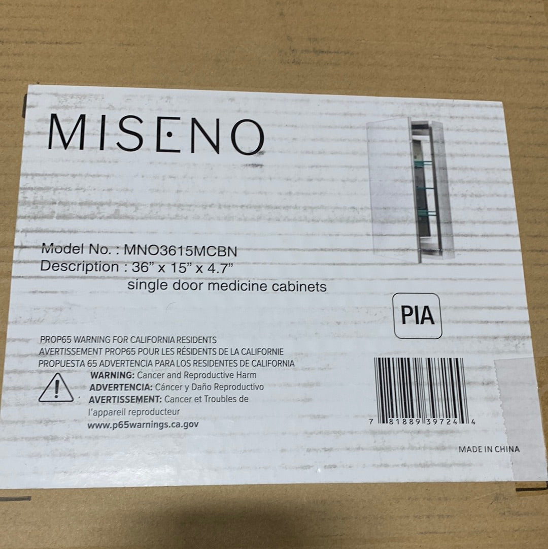 Miseno MMC3615MC 15" X 36" Frameless 1 Door Medicine Cabinet Brushed Nickel Bathroom Storage Medicine Cabinets