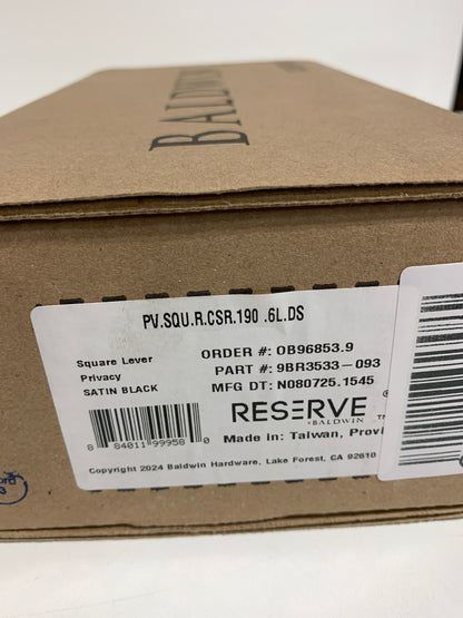 Baldwin PV.SQU.CSR Square Privacy Lever Set with Contemporary Square Rose Satin Black