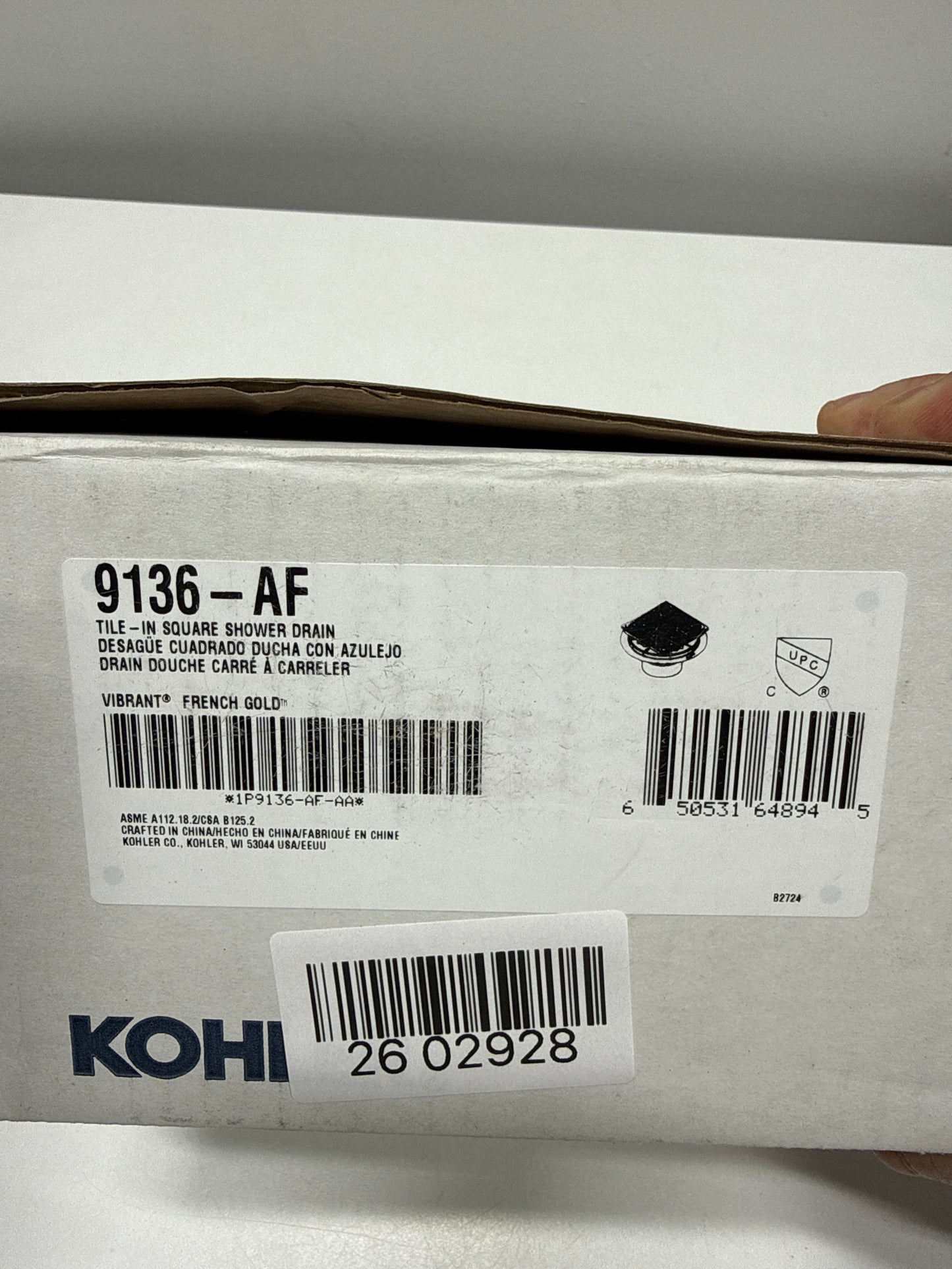 Kohler Clearflo Square Design Tile-in Shower Drain French Gold