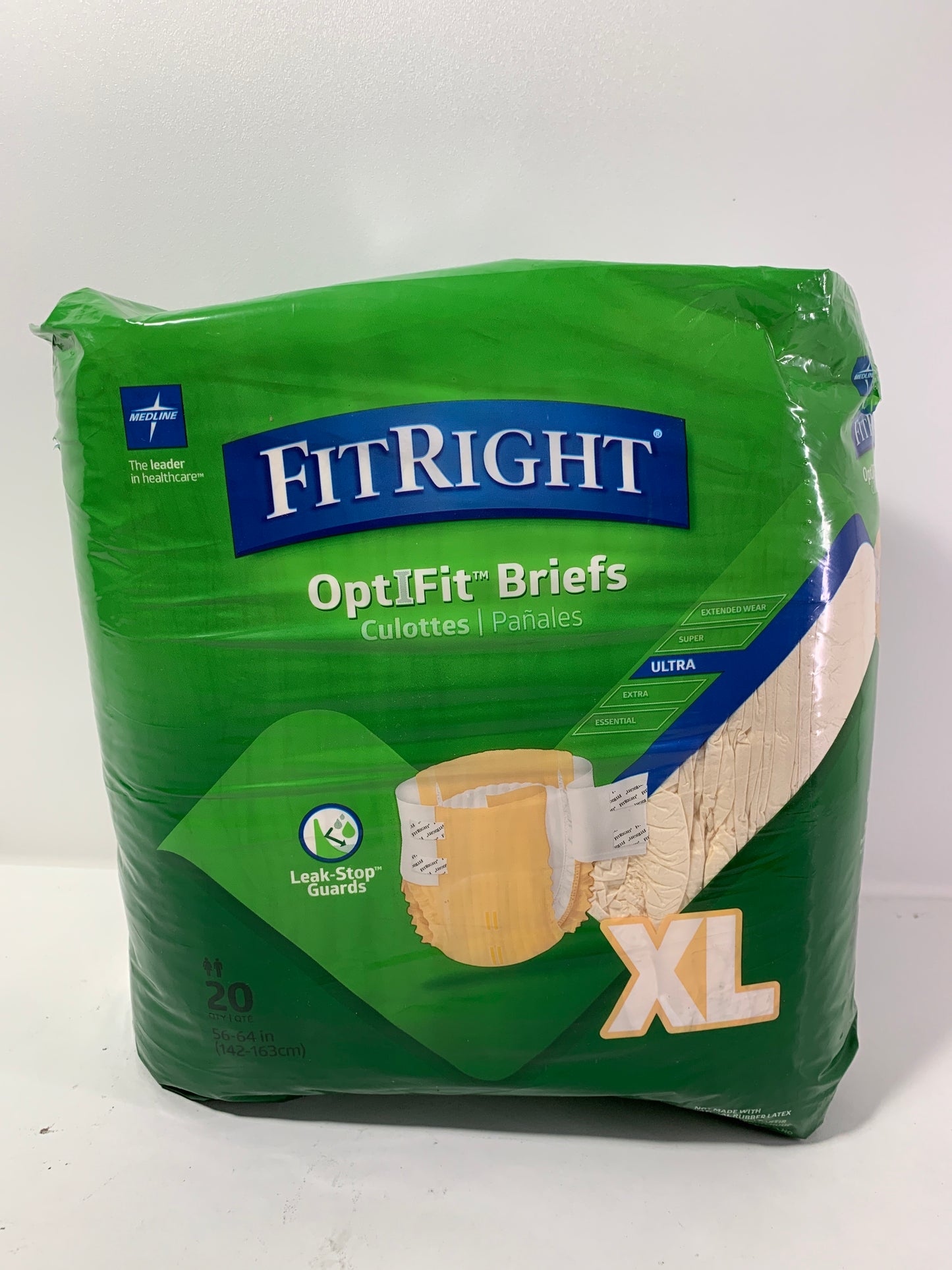 FitRight OptiFit Briefs, Ultra Absorbency, Disposable Adult Briefs with Tabs, X-Large, 56"- 64", 20 Count