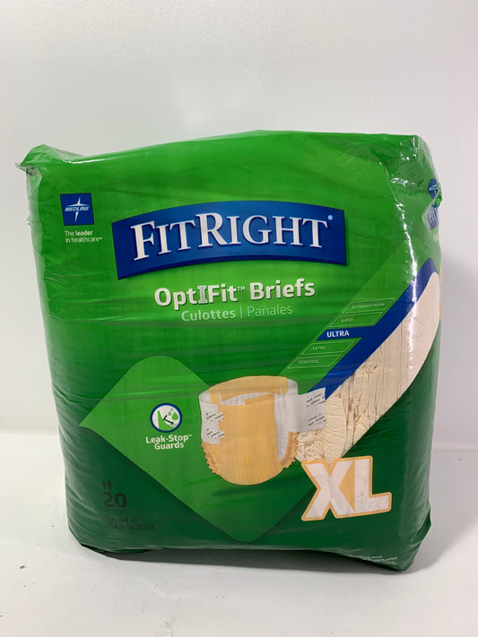 FitRight OptiFit Briefs, Ultra Absorbency, Disposable Adult Briefs with Tabs, X-Large, 56"- 64", 20 Count