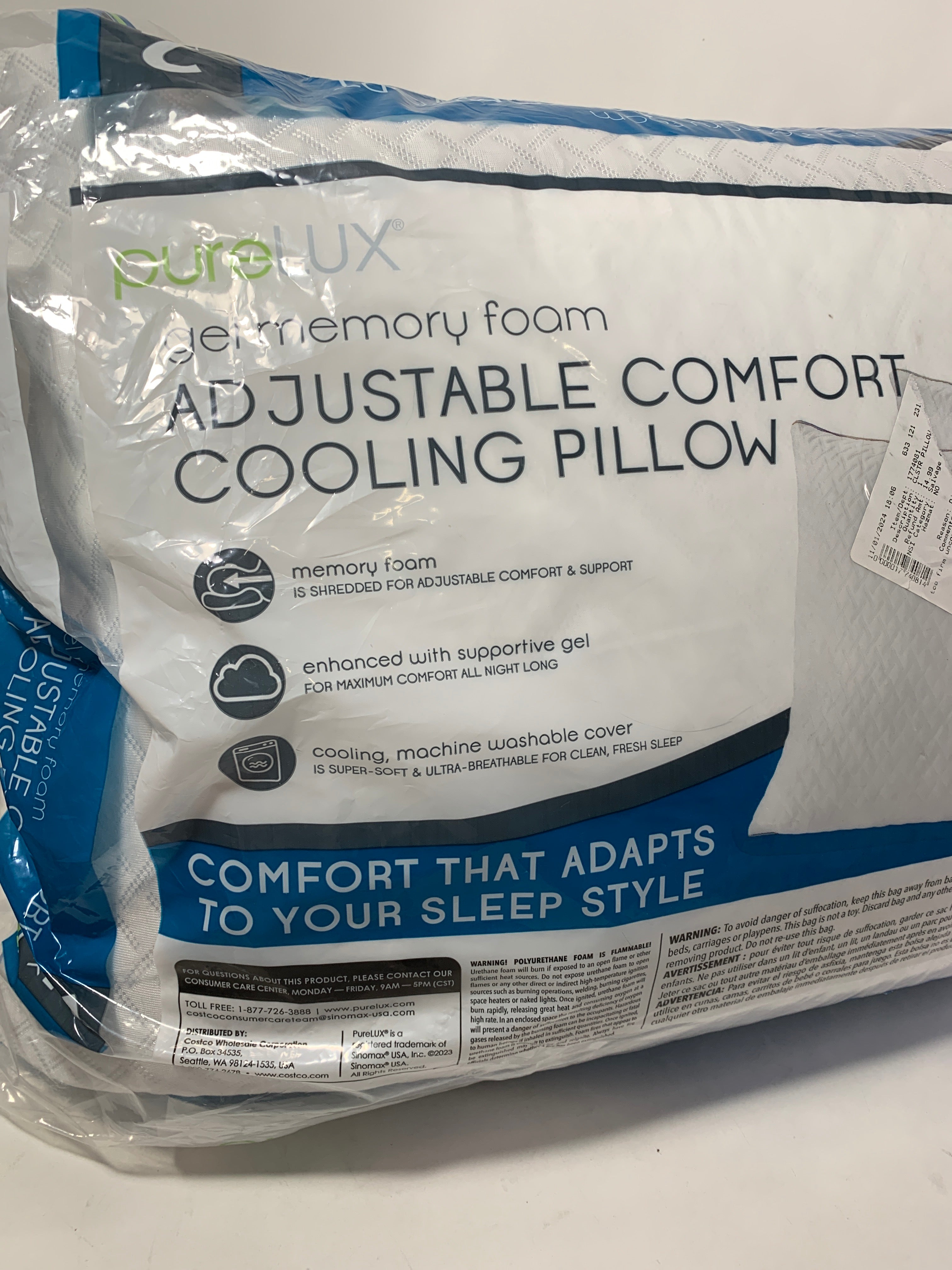 2 PureLUX Simply Cool Gel Memory Foam Pillow Queen - *Bedding