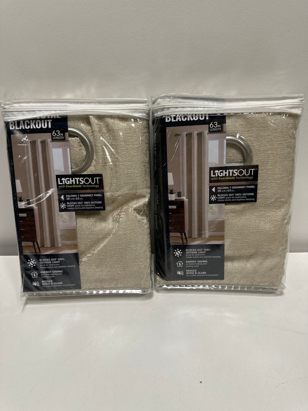 Pair Paloma Natural 38 in. W X 63 in. L Grommet 100% Blackout Curtain