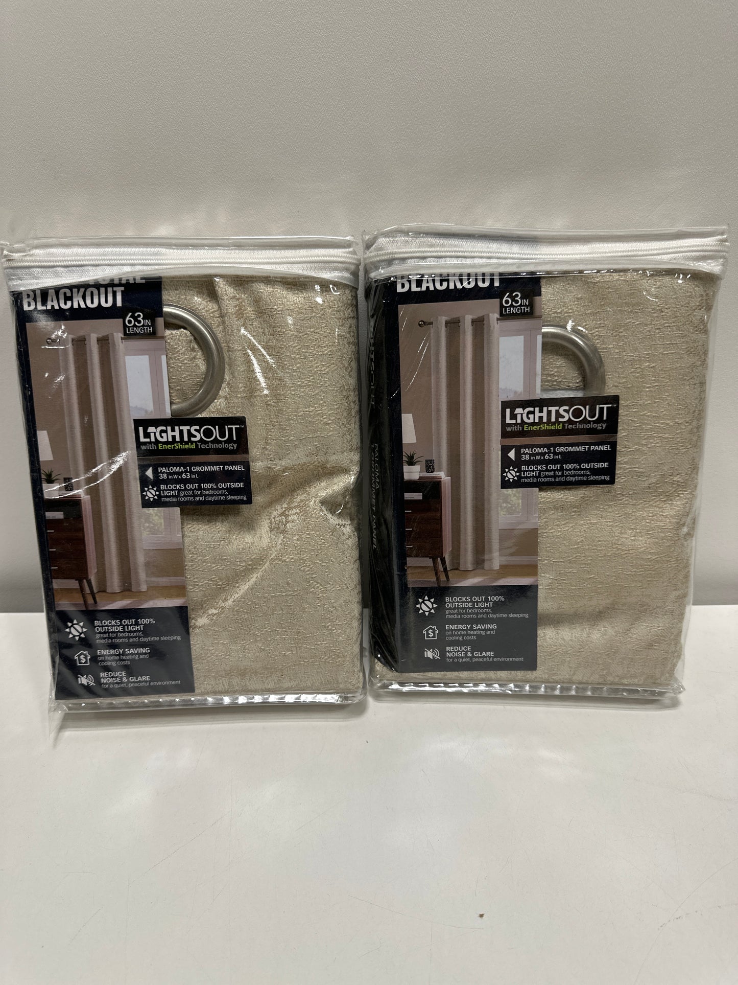 Pair Paloma Natural 38 in. W X 63 in. L Grommet 100% Blackout Curtain