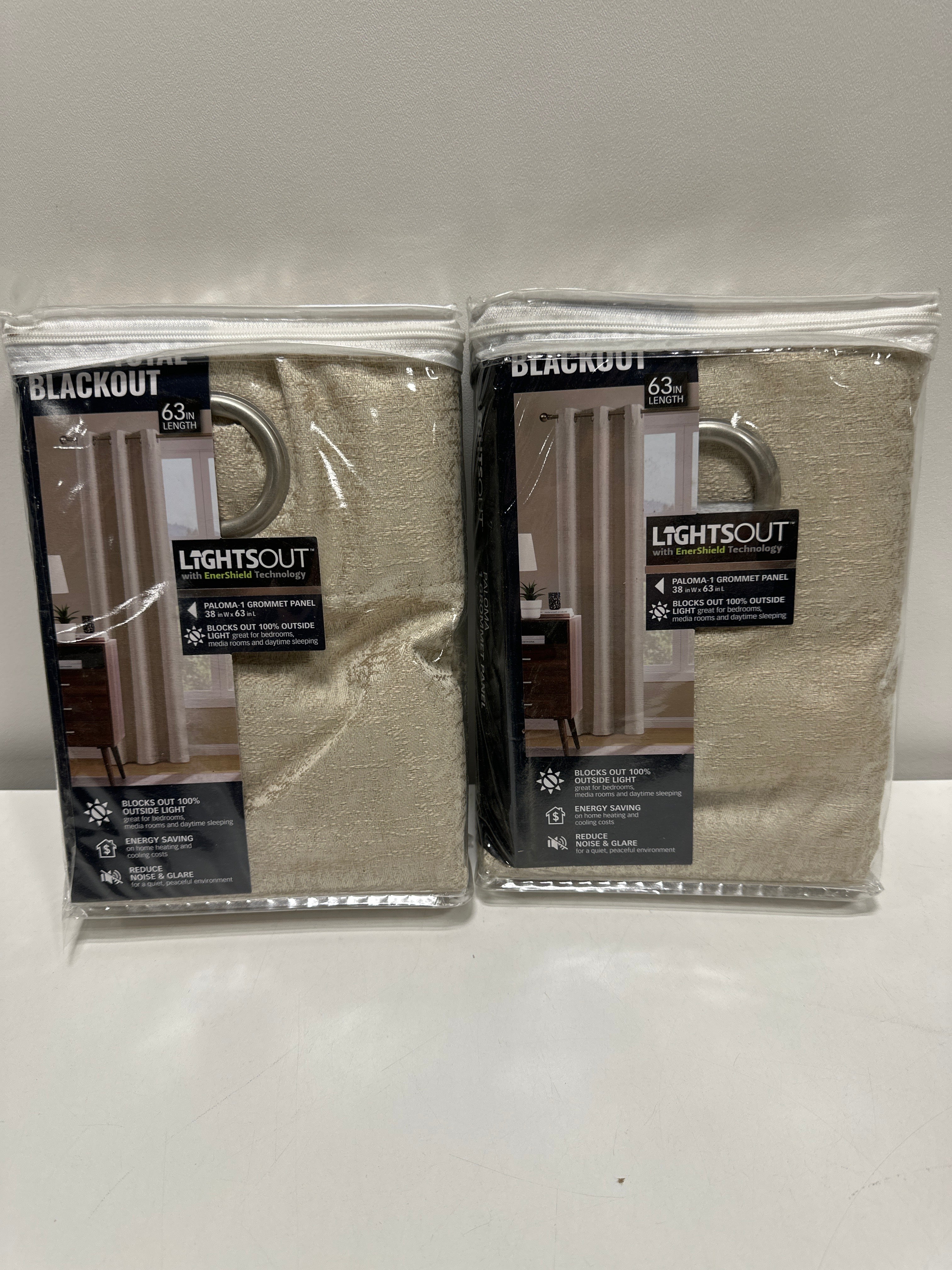 Pair Paloma Natural 38 in. W X 63 in. L Grommet 100% Blackout Curtain