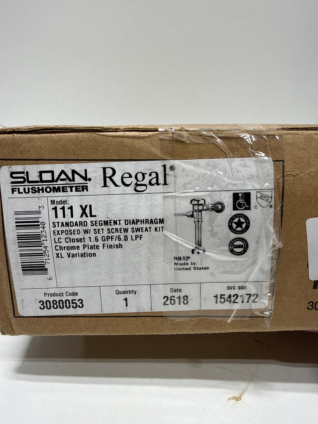 Sloan REGAL 111 XL Low Consumption (1.6 Gpf) Exposed Water Closet Flushometer with Regal XL Option for Floor Mounted or Wall Hung 1-1/2" Top Spud