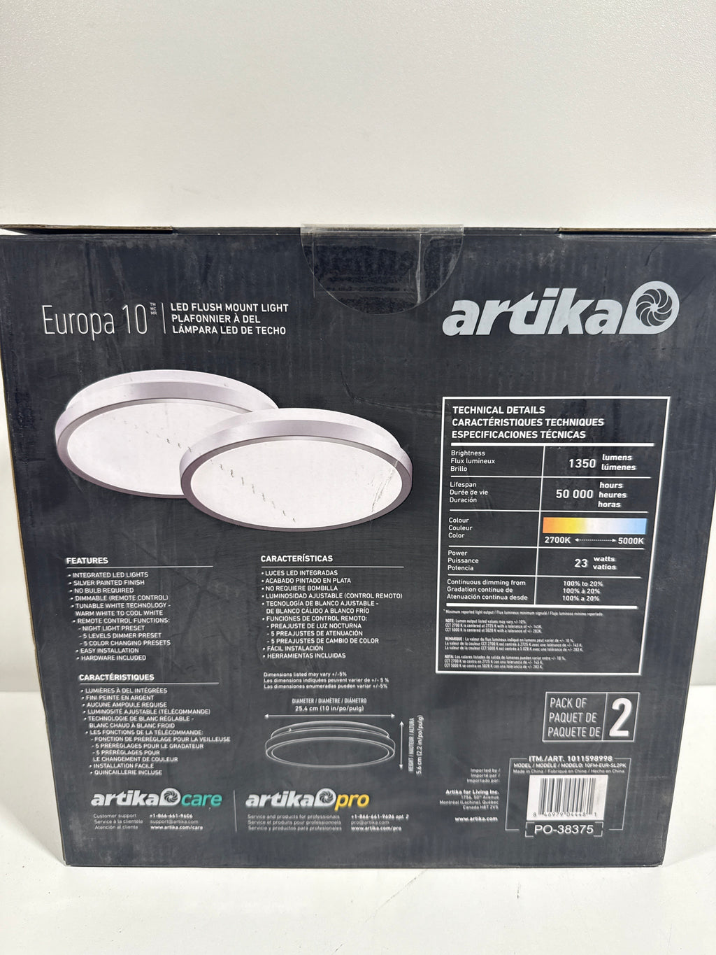 Europa 10 in. Light Silver Selectable CCT LED Flush Mount Ceiling Light With Remote Included 2 Pack - *Lighting &