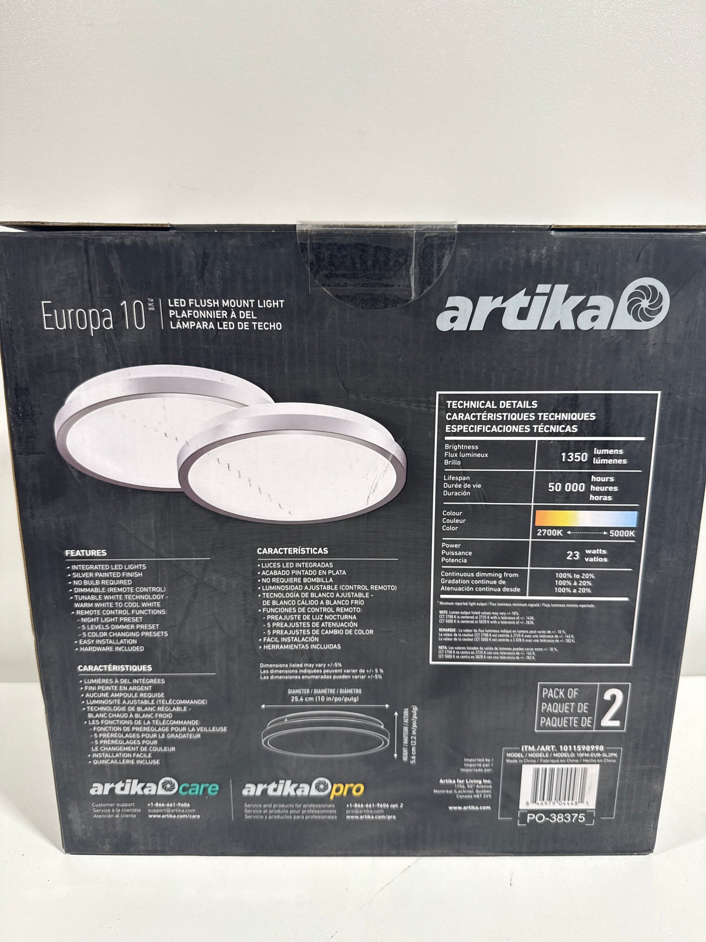 Europa 10 in. Light Silver Selectable CCT LED Flush Mount Ceiling Light With Remote Included 2 Pack